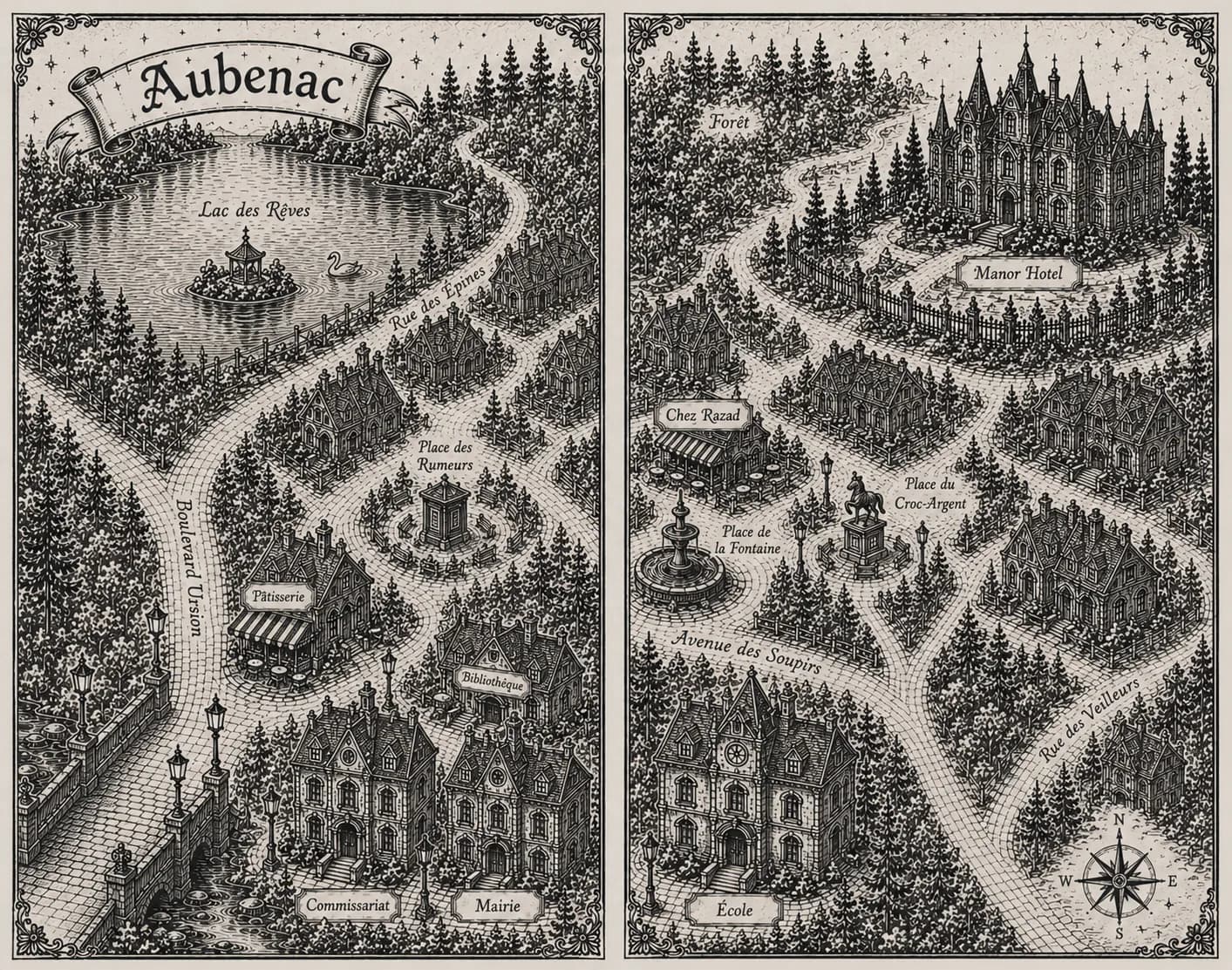Carte gravée du village d'Aubenac